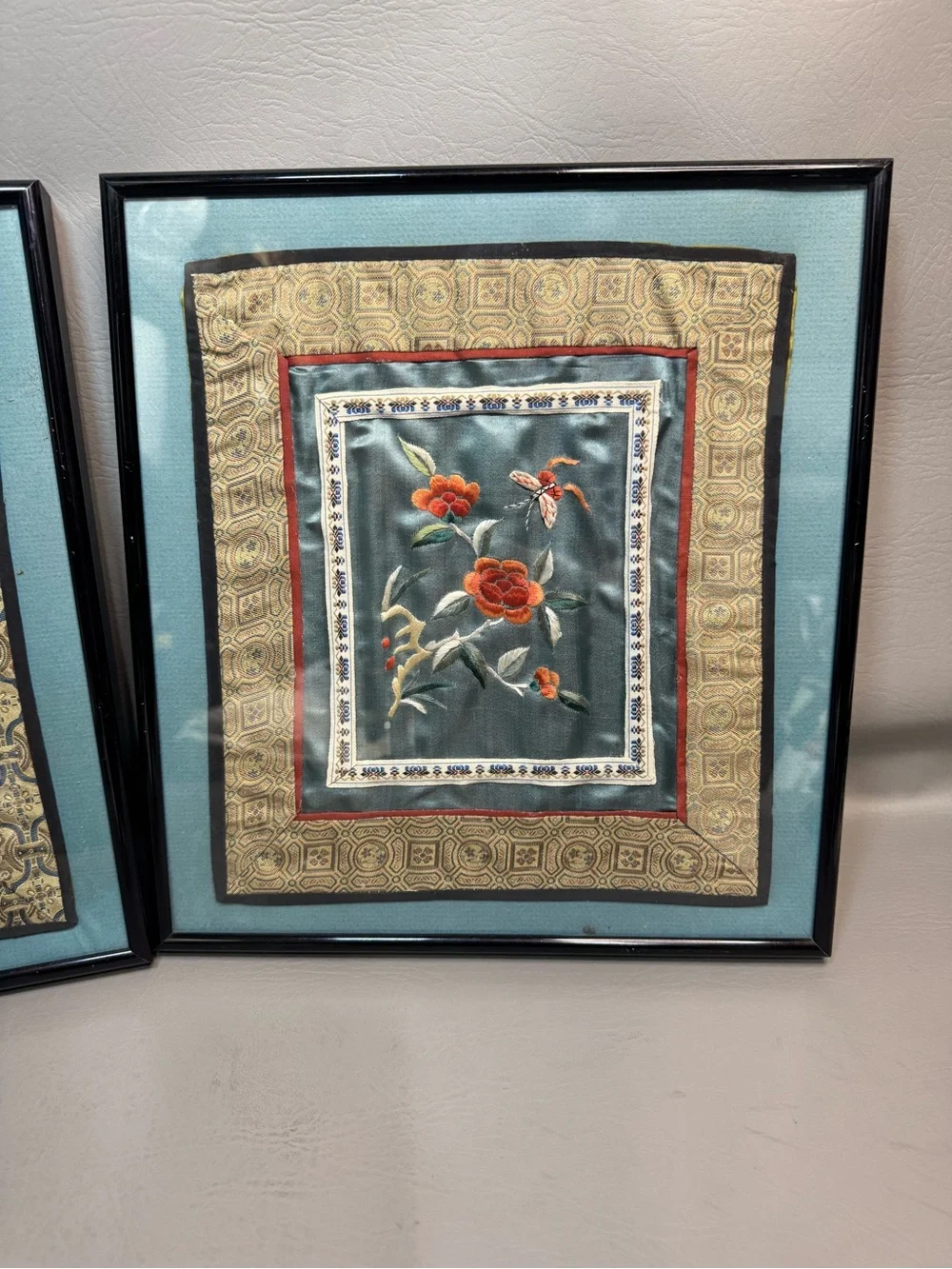 Vintage Set Chinese Silk Embroidery Butterfly Flowers Wall Hanging Picture Decor